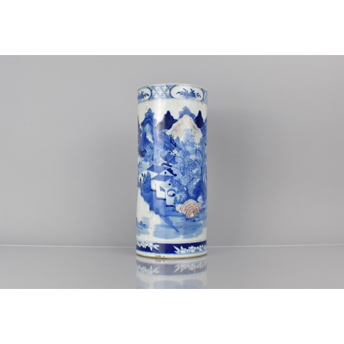 375 - A 19th Century Chinese Porcelain Blue and White Cylindrical 'Hat Stand' or Stick Stand Finely Decora... 