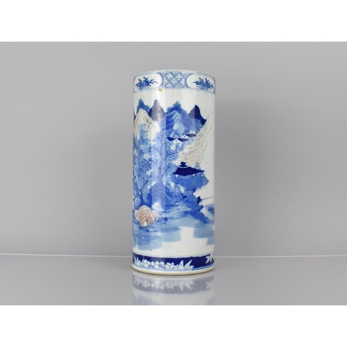 375 - A 19th Century Chinese Porcelain Blue and White Cylindrical 'Hat Stand' or Stick Stand Finely Decora... 