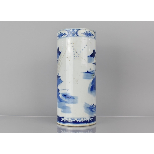 375 - A 19th Century Chinese Porcelain Blue and White Cylindrical 'Hat Stand' or Stick Stand Finely Decora... 