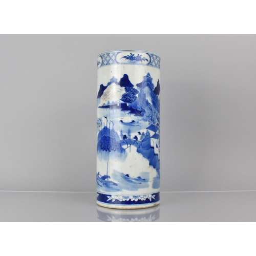 375 - A 19th Century Chinese Porcelain Blue and White Cylindrical 'Hat Stand' or Stick Stand Finely Decora... 