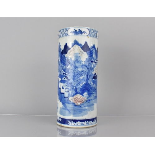 375 - A 19th Century Chinese Porcelain Blue and White Cylindrical 'Hat Stand' or Stick Stand Finely Decora... 