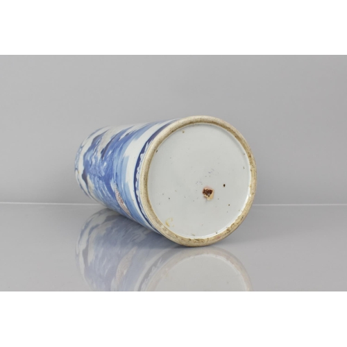 375 - A 19th Century Chinese Porcelain Blue and White Cylindrical 'Hat Stand' or Stick Stand Finely Decora... 