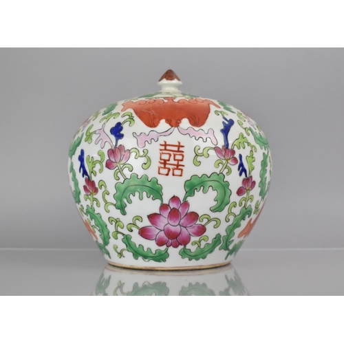 343 - A Chinese Porcelain Pot and Cover, Decorated in the Famille Rose Palette with Red Bats, Double Happi... 