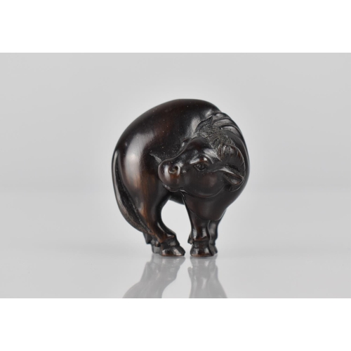 432 - A Japanese Netsuke in the Form of a Goat, Signed, 4cms High