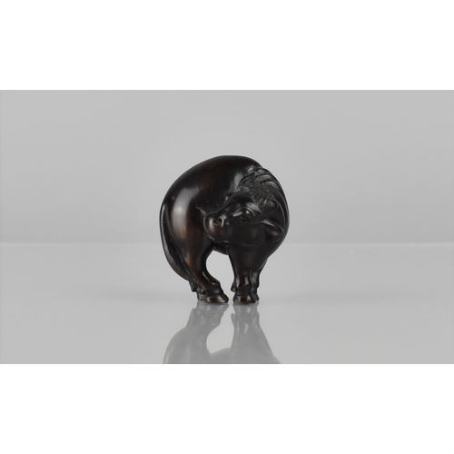 432 - A Japanese Netsuke in the Form of a Goat, Signed, 4cms High