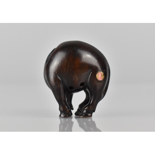 432 - A Japanese Netsuke in the Form of a Goat, Signed, 4cms High