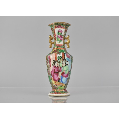 358 - A Small 19th Century Chinese  Famille Rose Medallion Vase of Hexagonal Panelled Form having Twin Sty... 