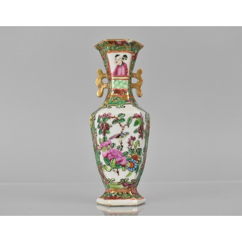 358 - A Small 19th Century Chinese  Famille Rose Medallion Vase of Hexagonal Panelled Form having Twin Sty... 