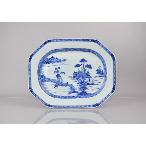 380 - An 18th/19th Century Chinese Porcelain Blue and White Platter decorated with River Village Scene, 33... 