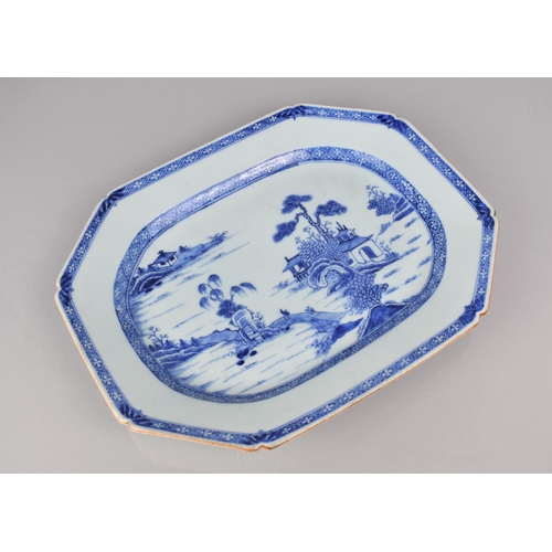 380 - An 18th/19th Century Chinese Porcelain Blue and White Platter decorated with River Village Scene, 33... 