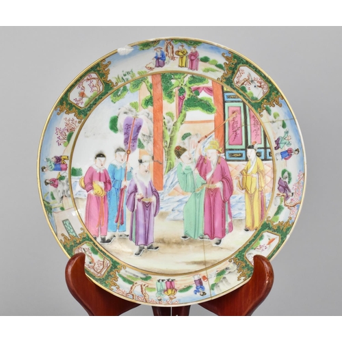 360 - An 18th Century Chinese Plate decorated in the Famille ROse Palette with Figural Court Scene in Exte... 