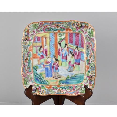 361 - A 19th Century Chinese Famille Rose Medallion Dish of Square Form decorated with Court Scenes with M... 