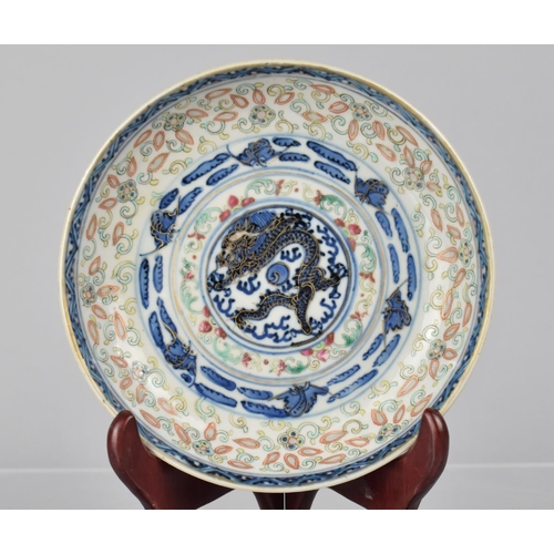 382 - A Chinese Porcelain Dish decorated with Underglaze Blue Design with Central Dragon and Flaming Pearl... 