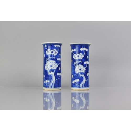 363 - A Pair of 19th Century Chinese Blue and White Prunus Pattern Sleeve Vases with Flared Neck, Four Cha... 