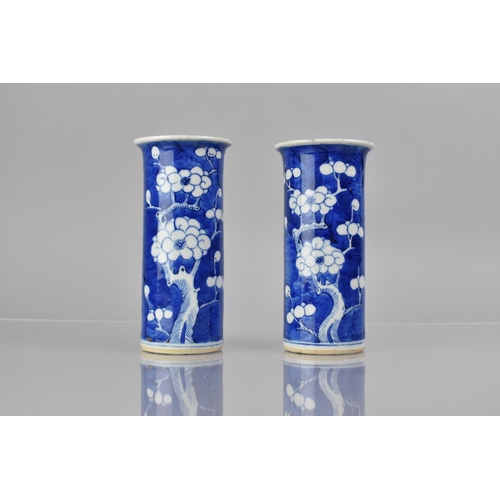 363 - A Pair of 19th Century Chinese Blue and White Prunus Pattern Sleeve Vases with Flared Neck, Four Cha... 