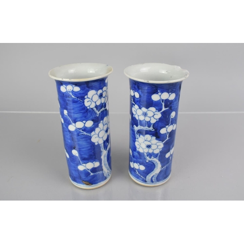 363 - A Pair of 19th Century Chinese Blue and White Prunus Pattern Sleeve Vases with Flared Neck, Four Cha... 