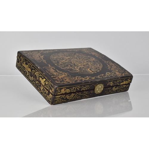 453 - A 19th Century Chinese Lacquered Box Decorated in Gilt With Phoenix Motif and Scrolls, Hinged Lid Ho... 