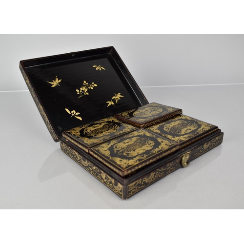 453 - A 19th Century Chinese Lacquered Box Decorated in Gilt With Phoenix Motif and Scrolls, Hinged Lid Ho... 