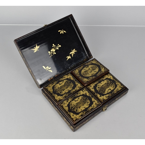 453 - A 19th Century Chinese Lacquered Box Decorated in Gilt With Phoenix Motif and Scrolls, Hinged Lid Ho... 