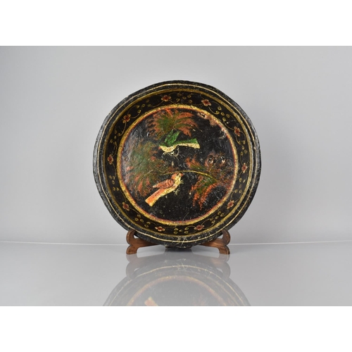 65 - A Late 19th Century Papier Mache Bowl with Original Polychrome Painted Decoration. 37cms Diameter