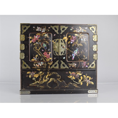 454 - A Japanese Lacquered Collectors Table Top Cabinet with Panelled Doors to Six Inner Drawers and Long ... 