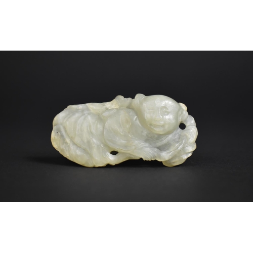 456 - A Chinese Carved Jade Item, Immortal, 7cms Wide. Condition: Not Perfect with Chips and Nicks