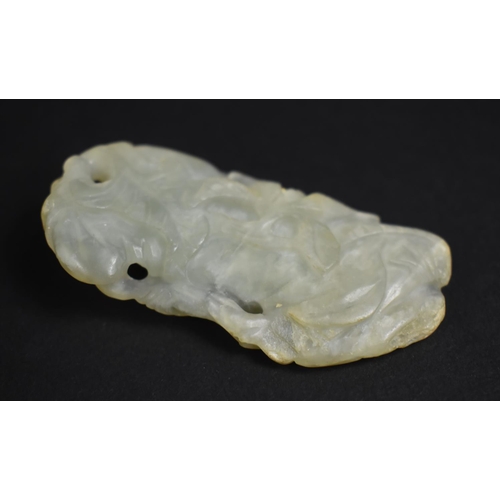 456 - A Chinese Carved Jade Item, Immortal, 7cms Wide. Condition: Not Perfect with Chips and Nicks