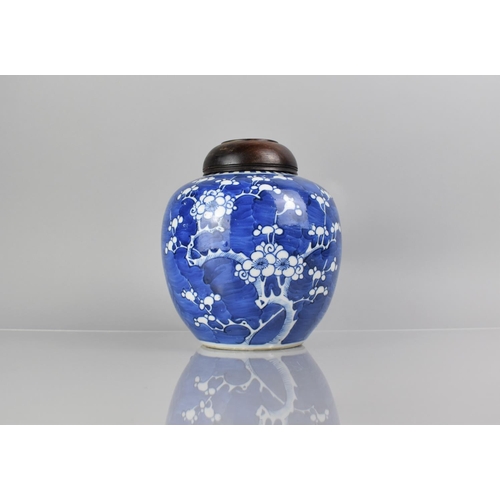 371 - A 19th Century Chinese Blue and White Prunus Pattern Ginger Jar with Double Concentric Mark to Base,... 