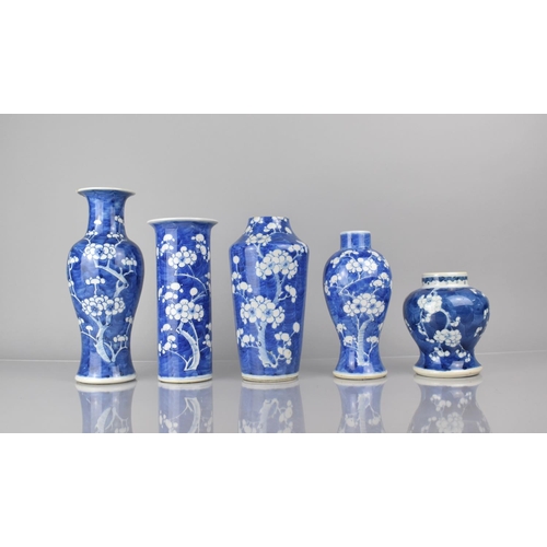 373 - Five Pieces of 19th/20th Century Chinese Prunus Pattern Porcelain to Comprise Sleeve Vase with Four ... 