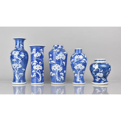 373 - Five Pieces of 19th/20th Century Chinese Prunus Pattern Porcelain to Comprise Sleeve Vase with Four ... 