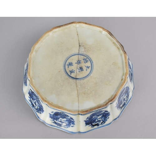 377 - A Chinese Ming Style Blue and White Bowl having Fluted Flaring Sides Decorated with Phoenix in Scrol... 