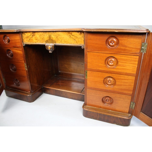 484 - A Late Victorian Walnut Kneehole Writing Desk with Tooled Green Leather Writing Surface, Inverted Br... 