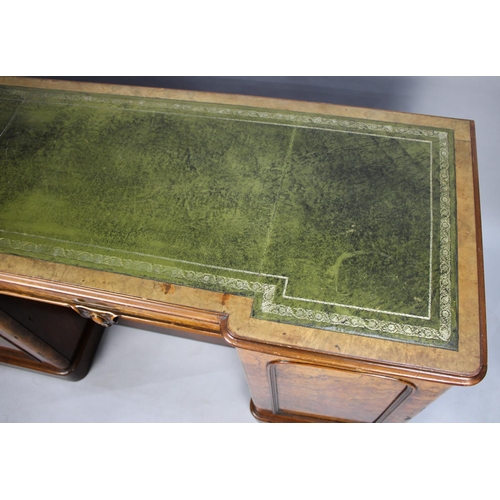 484 - A Late Victorian Walnut Kneehole Writing Desk with Tooled Green Leather Writing Surface, Inverted Br... 