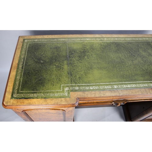 484 - A Late Victorian Walnut Kneehole Writing Desk with Tooled Green Leather Writing Surface, Inverted Br... 