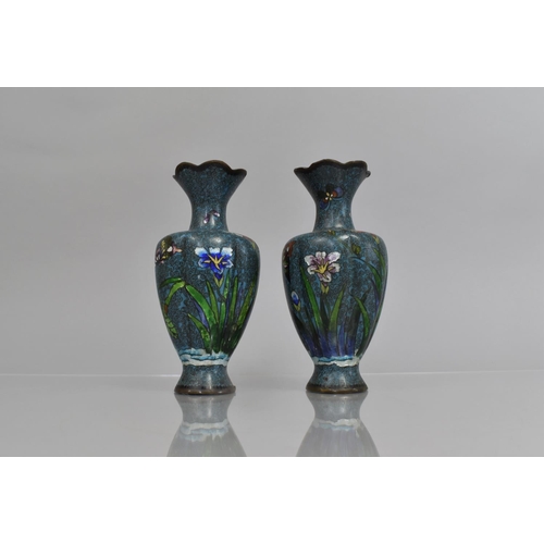 450 - A Pair of Late 20th Century Cloisonne Vases of Lobed Form, Decorated with Polychrome Enamels depicti... 