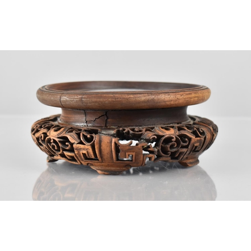 428 - A Chinese Hardwood Stand with Carved and Pierced Design to Fit 11cms Base Max Diameter, 14cms and 6c... 