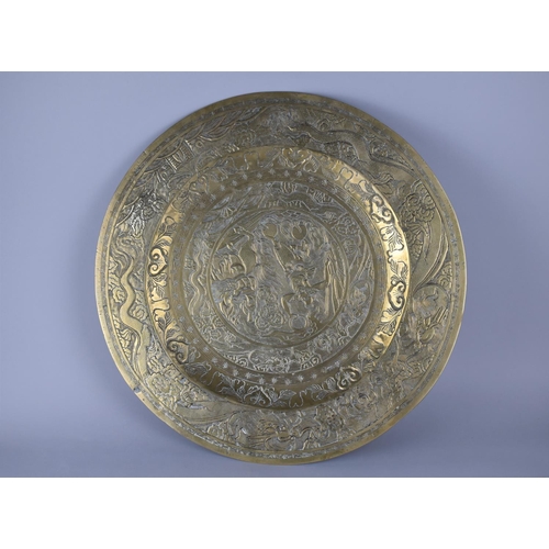 441 - A Large and Heavy Cast Bronze Charger decorated with Immortals, Relief Seal to Base, 52cms Diameter