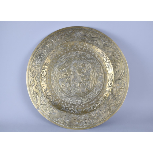 441 - A Large and Heavy Cast Bronze Charger decorated with Immortals, Relief Seal to Base, 52cms Diameter