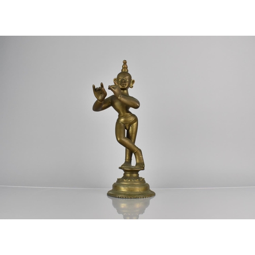 442 - An Indian Bronze Figure of Krishna Venugopala, Bengalese Standing with Ankles Crossed and Holding Fl... 