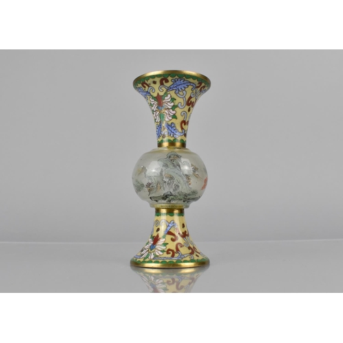 447 - A Chinese Cloisonne and Glass Vase having Flared Neck to Central Glass Globular Body with Reverse Pa... 