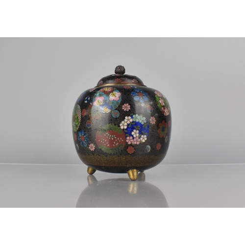 448 - A Cloisonne Censer/Potpourri and Cover of Globular Form, Decorated in Polychrome Enamels on Black Gr... 