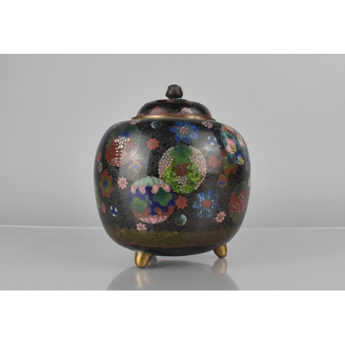 448 - A Cloisonne Censer/Potpourri and Cover of Globular Form, Decorated in Polychrome Enamels on Black Gr... 