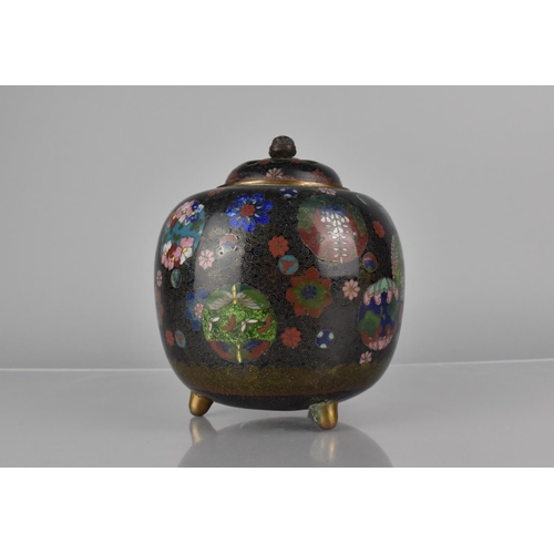 448 - A Cloisonne Censer/Potpourri and Cover of Globular Form, Decorated in Polychrome Enamels on Black Gr... 