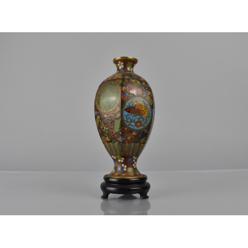 451 - A Japanese Cloisonné Vase of Oval Hexagonal Body Form with Short Flared Neck and Tapering Foot decor... 