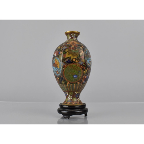 451 - A Japanese Cloisonné Vase of Oval Hexagonal Body Form with Short Flared Neck and Tapering Foot decor... 