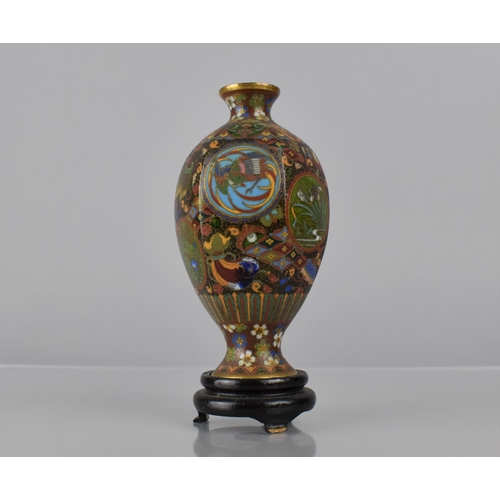 451 - A Japanese Cloisonné Vase of Oval Hexagonal Body Form with Short Flared Neck and Tapering Foot decor... 