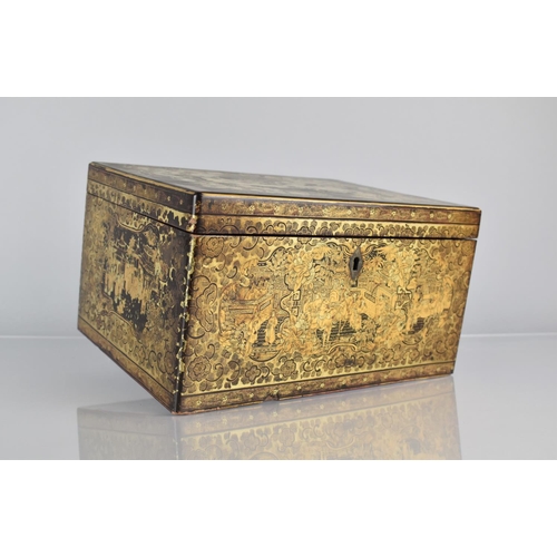 455 - A Lacquered Chinoiserie Tea Box, Hinged Lid to Removable Metal Tea Container Itself with Hinged Lid,... 