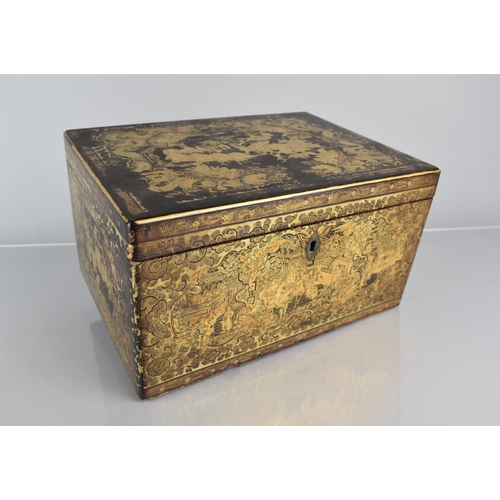 455 - A Lacquered Chinoiserie Tea Box, Hinged Lid to Removable Metal Tea Container Itself with Hinged Lid,... 