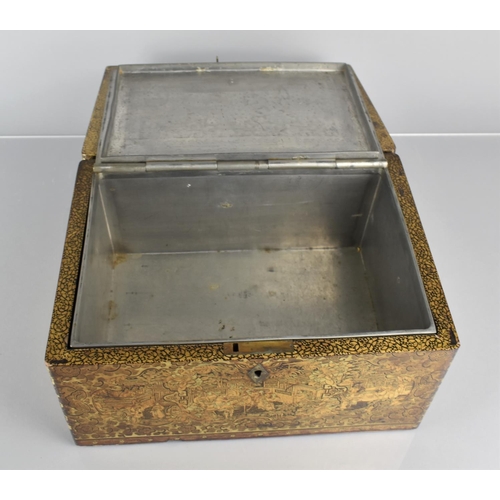 455 - A Lacquered Chinoiserie Tea Box, Hinged Lid to Removable Metal Tea Container Itself with Hinged Lid,... 