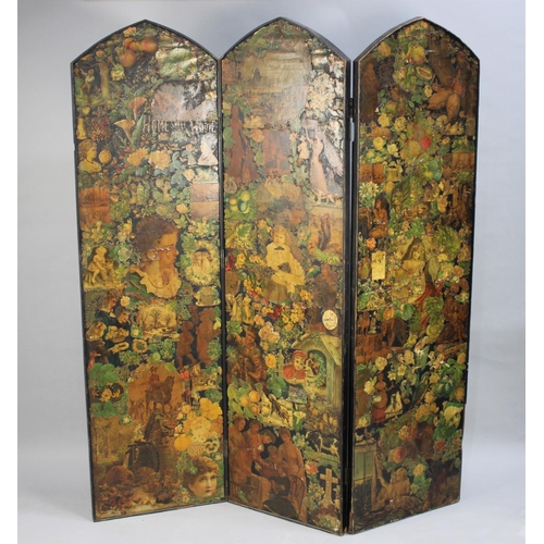 470 - A Victorian Decoupage Three Section Modesty Screen with Arch Top